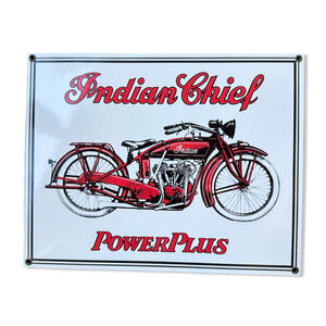 Indian Chief PowerPlus Motorcycle Metal Sign Vintage Style Garage Decor EUC